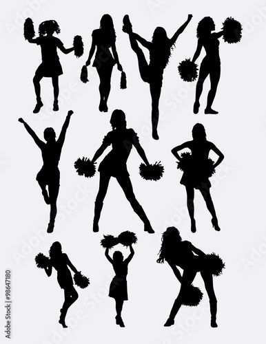 Girl cheerleader pose silhouette. Good use for symbol, logo, web icon, character, game element, sign, mascot, or any design you want. Easy to use. photo