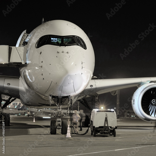 Passenger planes at the airport in the evening