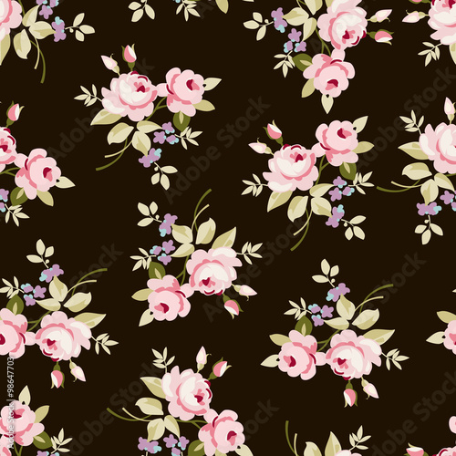Floral pattern with pink roses © lovelava