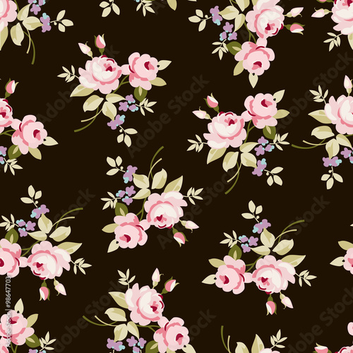 Floral pattern with pink roses