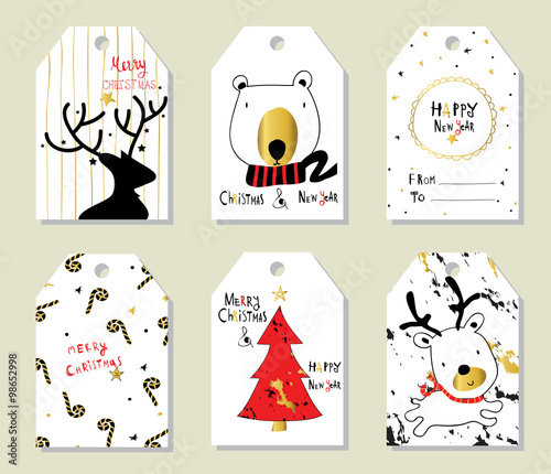 Light black red gold love christmas price tag with tree and bear