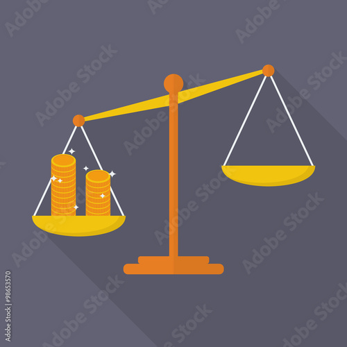 Balance scale with coin