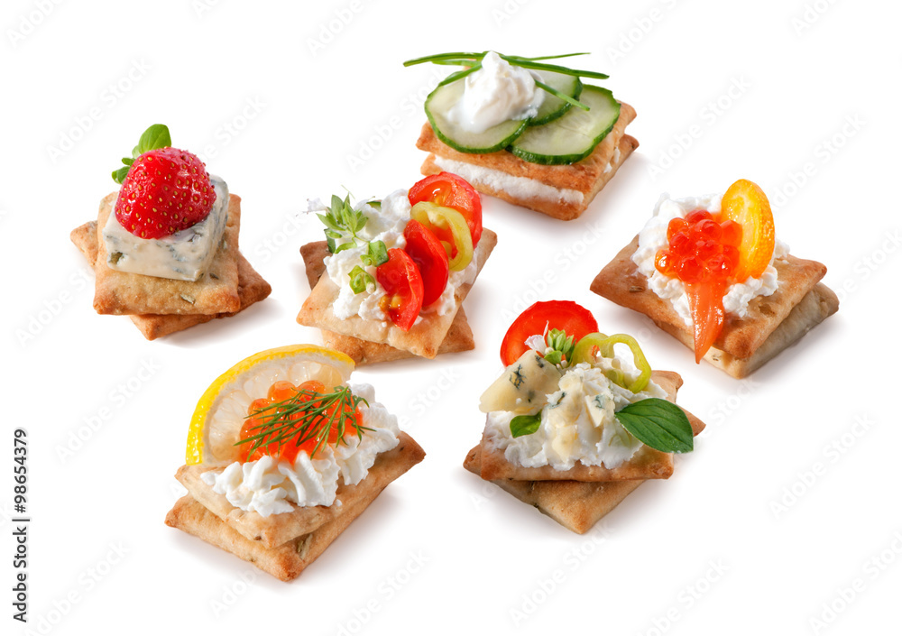 set of gourmet crackers snacks close-up isolated on white background
set of gourmet crackers snacks close-up isolated on white background