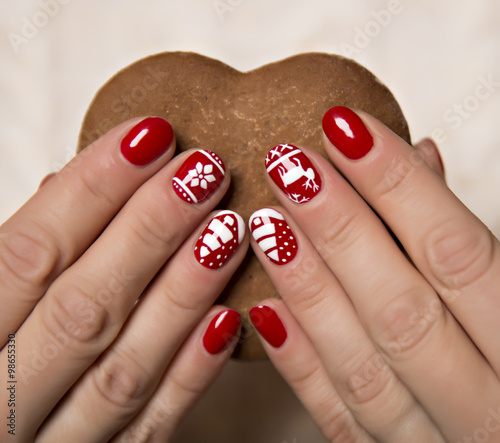 beautiful woman's hands with winter manicure