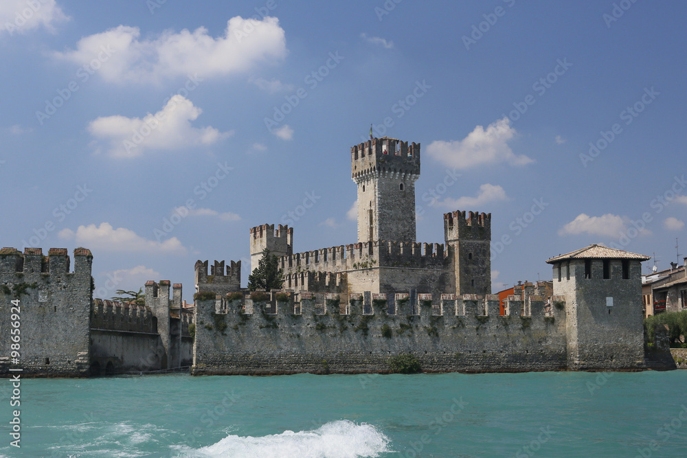 Medieval stone castle in Sirmione on lake Garda near Verona, Italy
