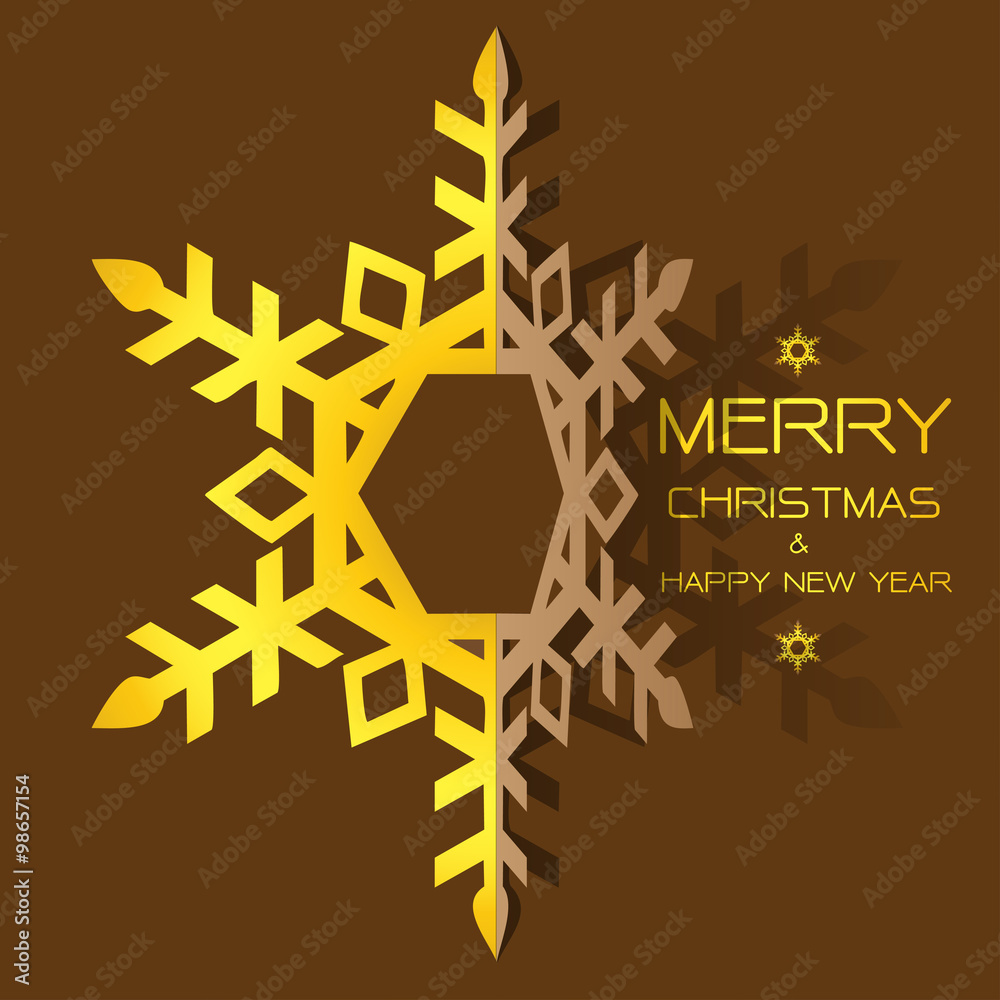 Merry Christmas and Happy New Year stencil gold on brown vector illustration.