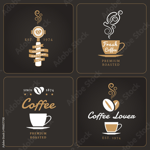 Set of vertical coffee shop badges and labels