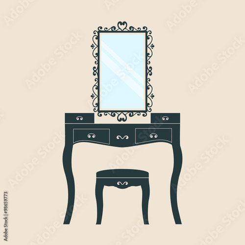dressing table with mirror square  on a background