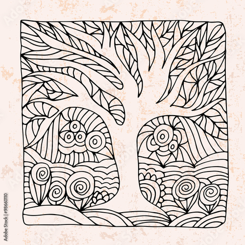 Zentangle with tree and flowers