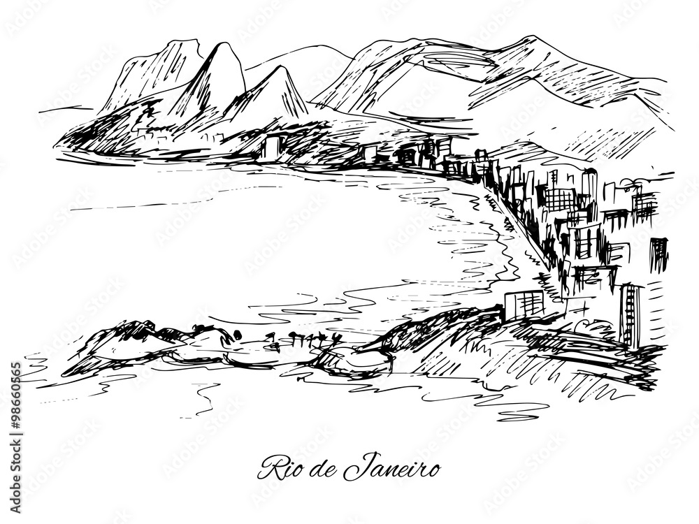 Fototapeta premium Hand drawn Rio de Janeiro coast