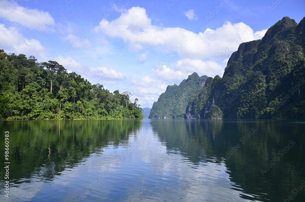 Beautiful nature Island Dam in Thailand at Surat Thani