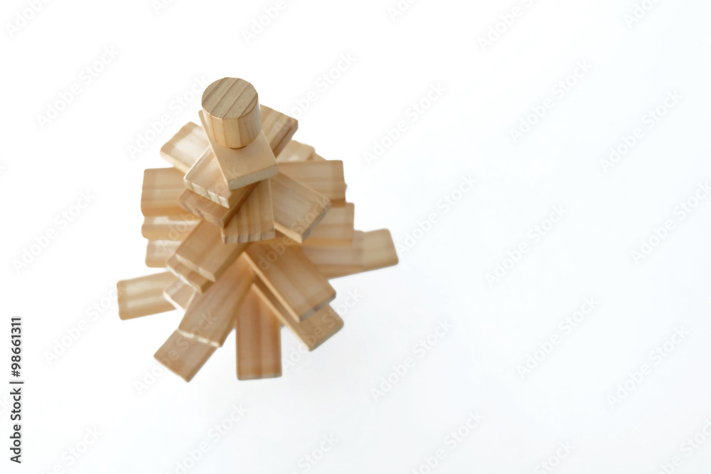 Wood toy in tree shape top view Wood toy in tree shape top view