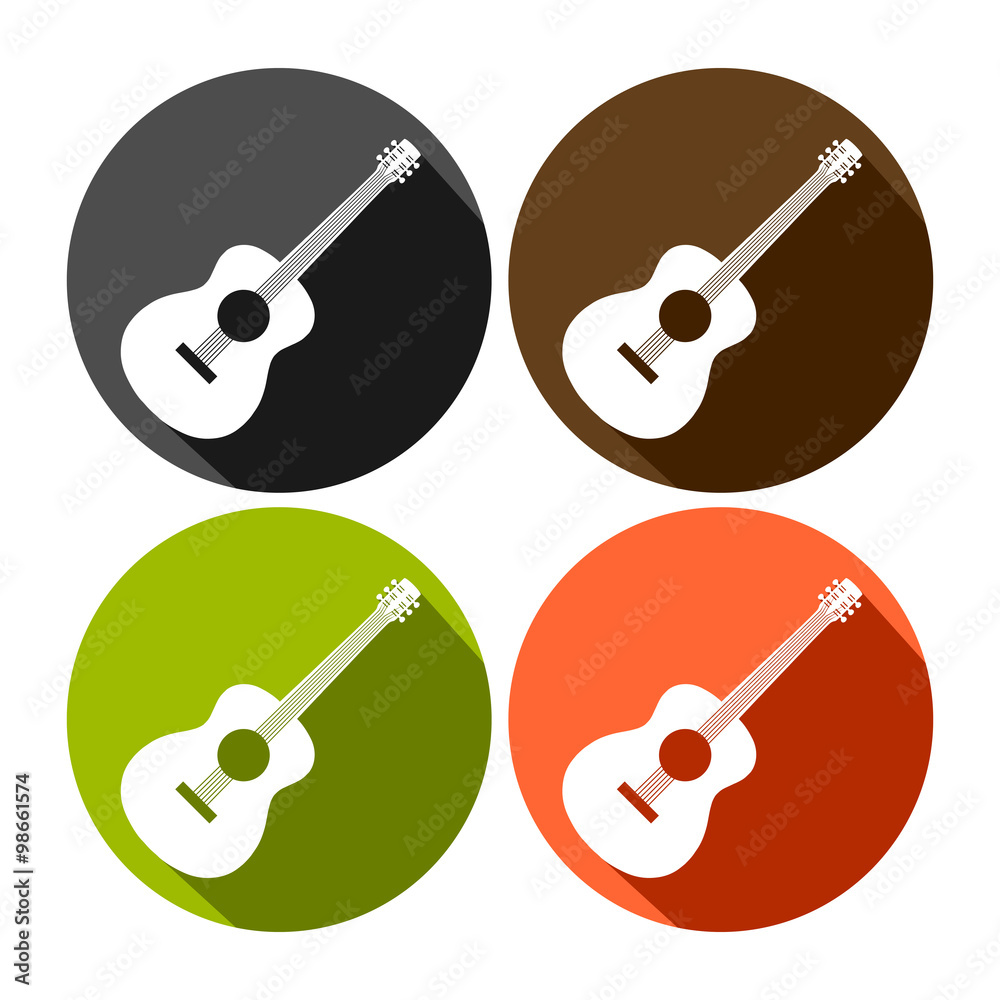 Acouctic Guitar Round Icon Set Acouctic Guitar Round Icon Set