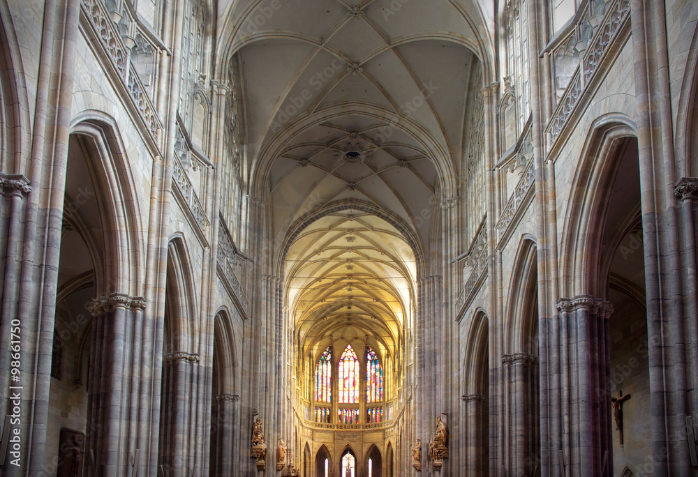 View of the inside of Saint Vitus cathedral in Prague, CZECH REPUBLIC
