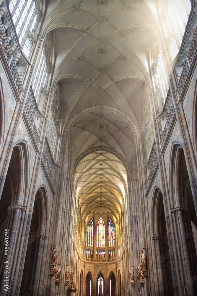View of the inside of Saint Vitus cathedral in Prague, CZECH REPUBLIC