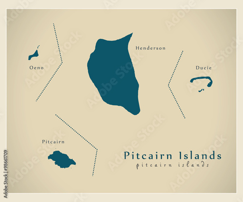 Modern Map - Pitcairn Islands with names details PN photo