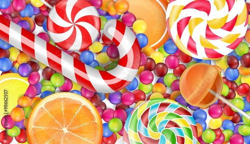 Sweets background with a pile candy
