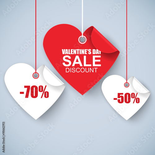 Valentines day heart sale tag, poster template