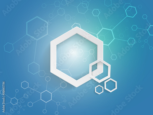 Hexagons on blue background technology concept