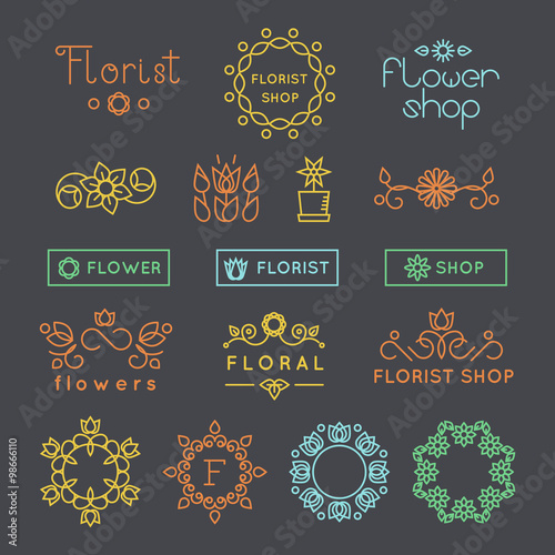 Floral, gardening and flower shop logos, labels emblems vector set