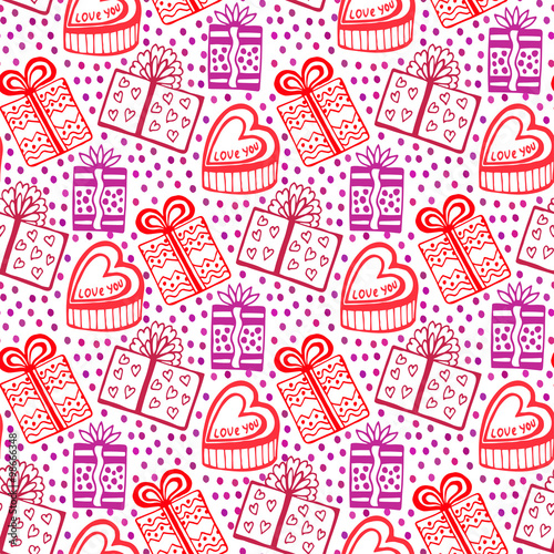 Gift seamless pattern. Seamless happy birthday, new year or valentine backdrop.