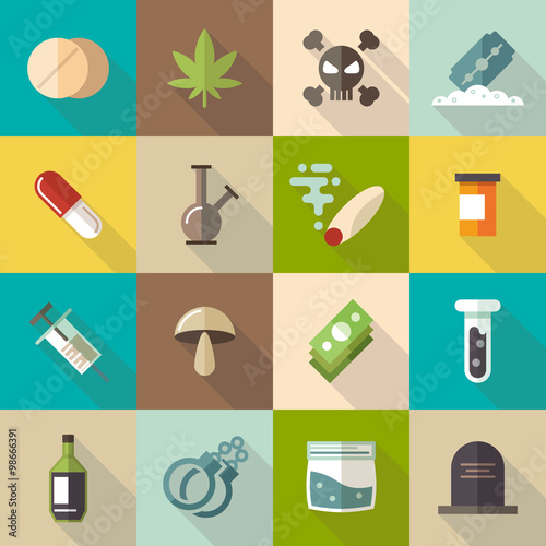 Drugs flat vector icons set