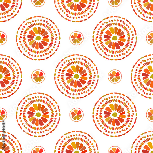Autumn pattern. Retro floral circles texture. Vector seamless on white background.