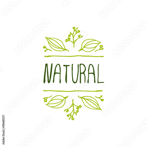Natural product label on white background.