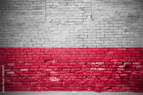 Ziegelsteinmauer mit Flagge Polen