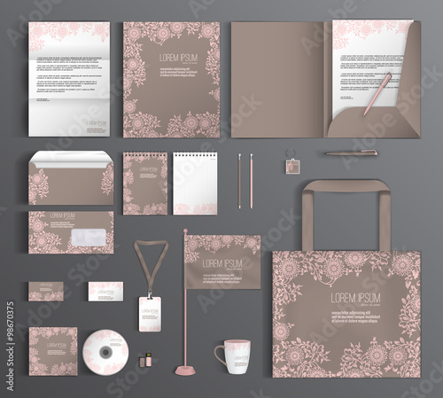 Corporate identity template design with floral pattern.