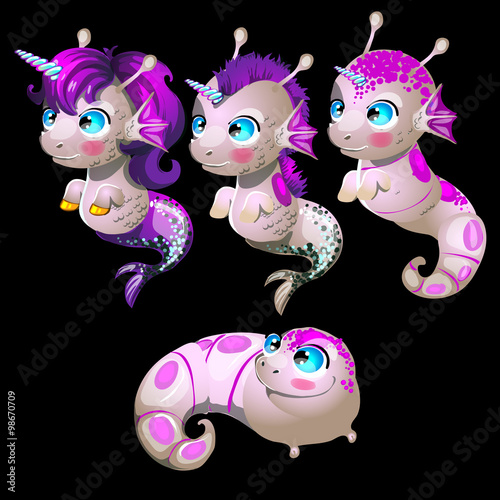 Four cute mutants unicorns, male and female