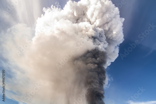 Volcano eruption. Mount Etna erupting from the crater Voragine 