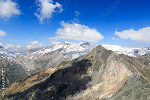 Mountain glacier panorama with summit Großvenediger in the Hohe Tauern Alps, Austria