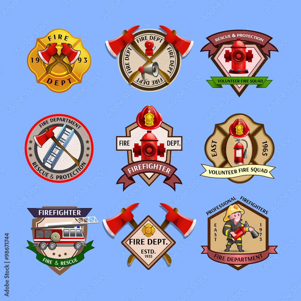 Firefighters Emblems Labels Collection 