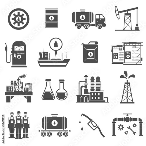 Oil Black White Icons Set 