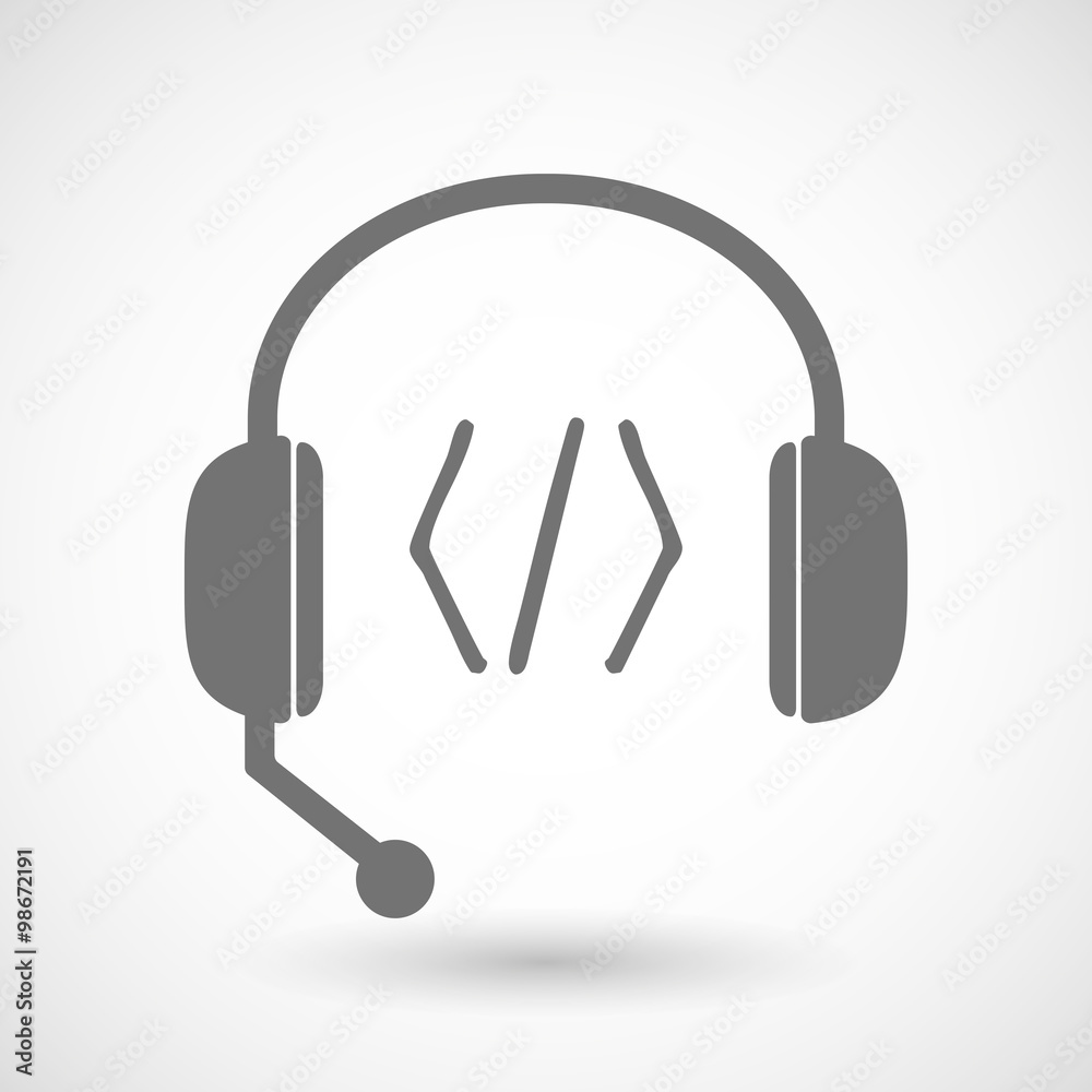 Remote assistance headset icon with a code sign Remote assistance headset icon with a code sign