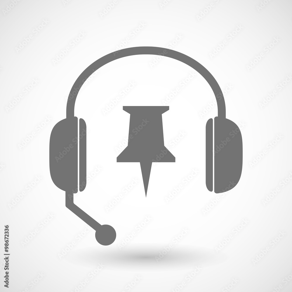 Remote assistance headset icon with a push pin Remote assistance headset icon with a push pin