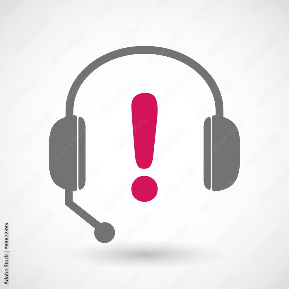Remote assistance headset icon with an admiration sign Remote assistance headset icon with an admiration sign