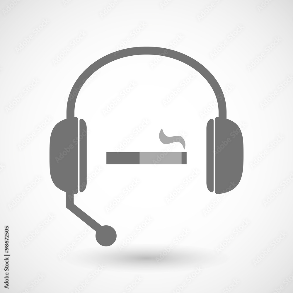 Remote assistance headset icon with a cigarette Remote assistance headset icon with a cigarette