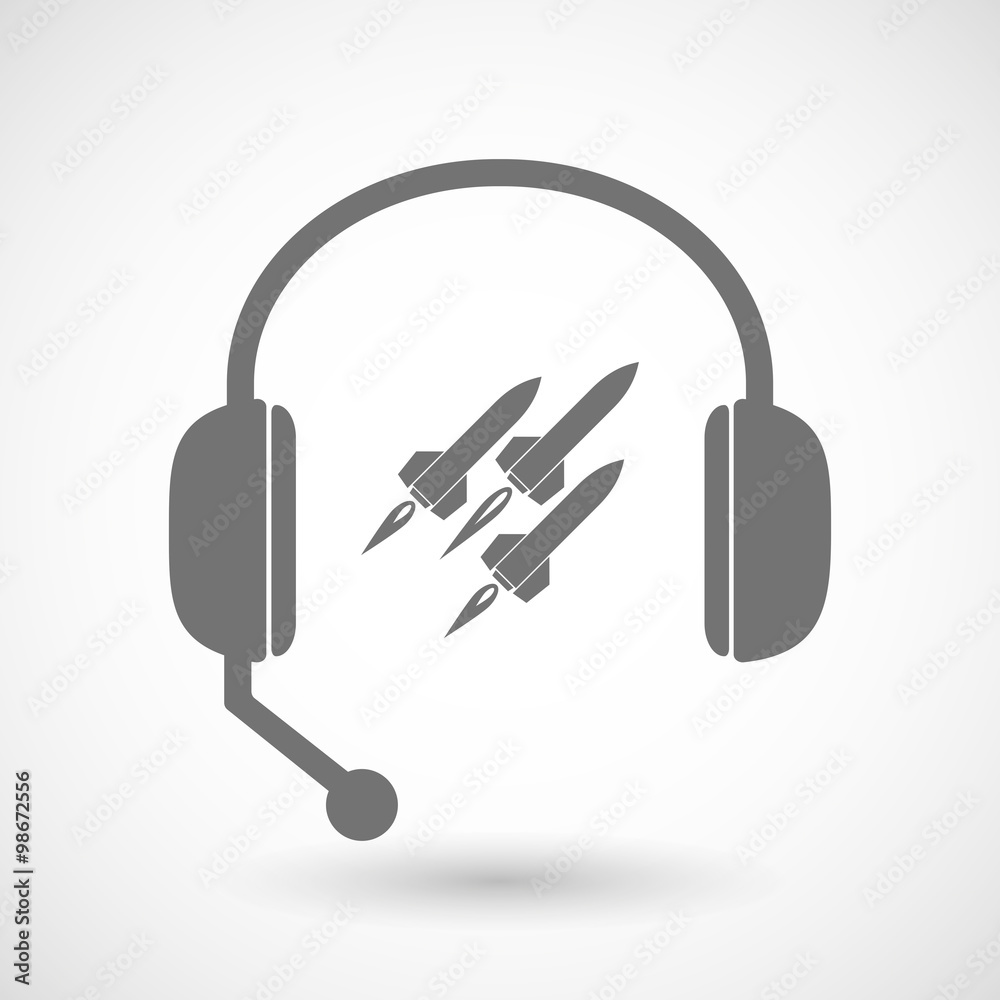 Remote assistance headset icon with  missiles