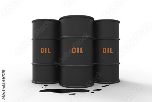 Three metal barrels with oil spill