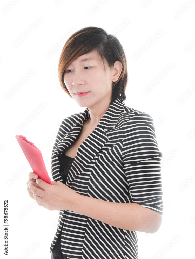happy chinese new year. Happy business woman holding red envelop happy chinese new year. Happy business woman holding red envelop