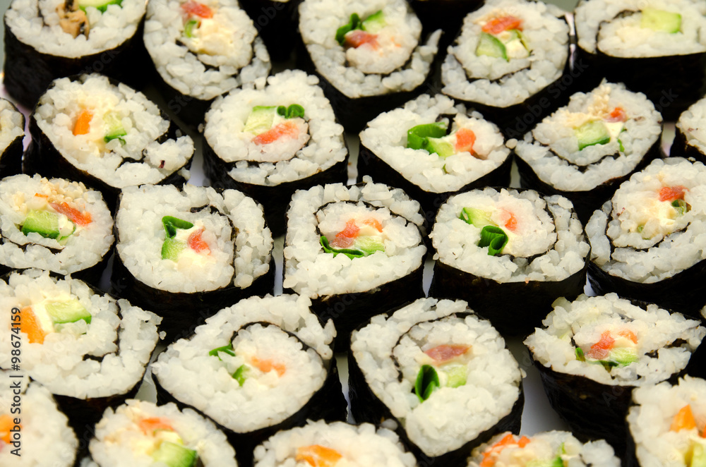 Set of rolls close-up. Japanese food. A horizontal view. Set of rolls close-up. Japanese food. A horizontal view.