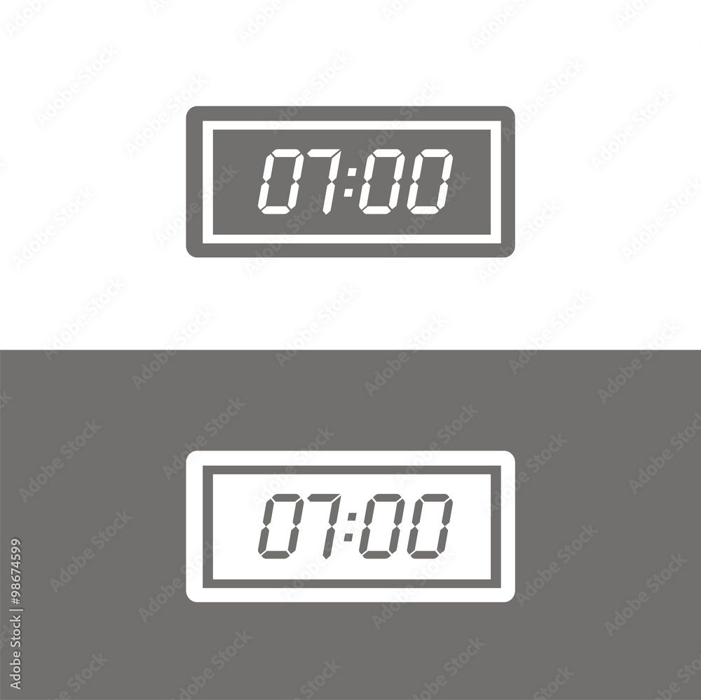 Icono de un despertador digital sobre fondos blanco y negrol. Ilustración vectorial Icono de un despertador digital sobre fondos blanco y negrol. Ilustración vectorial
