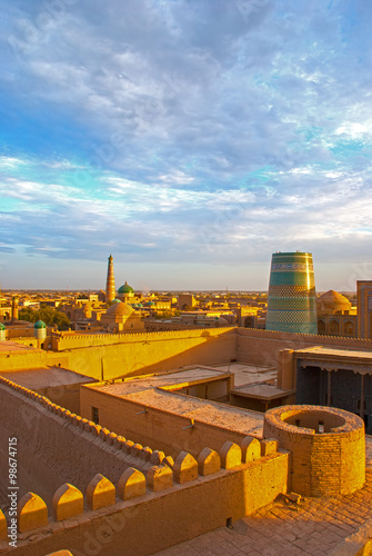 Evening panorama of Khiva, Uzbekistan photo