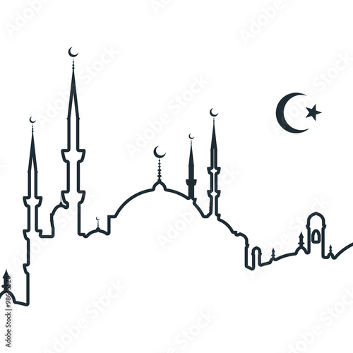 Silhouette of arabic city with mosque - symbols of Islam