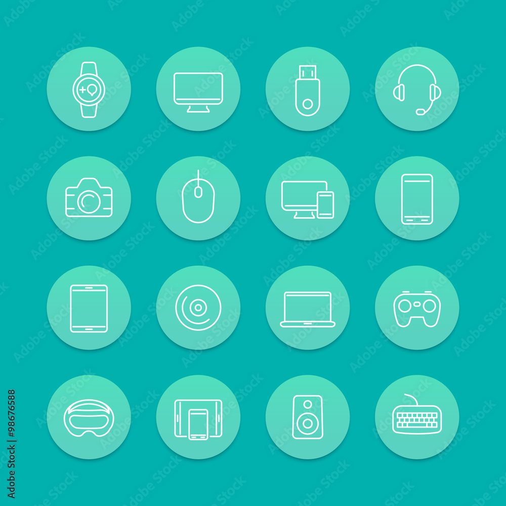 Modern gadgets line icons, aquamarine set, vector illustration Modern gadgets line icons, aquamarine set, vector illustration