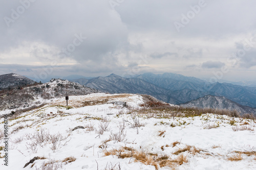 Winter landscape white snow of Mountain in Korea.