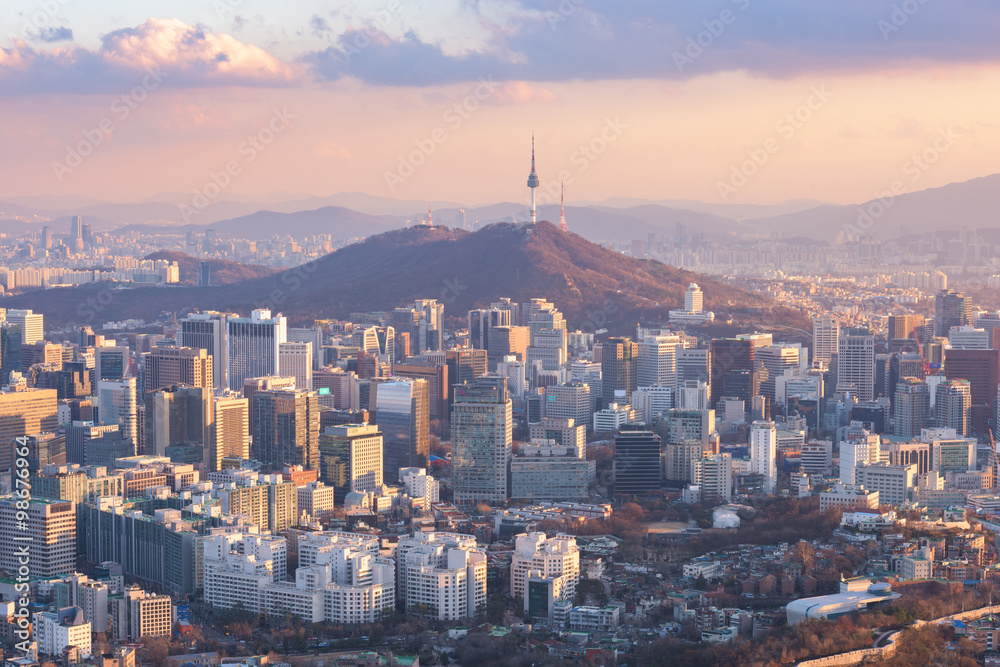 Sunset at Seoul City Skyline, The best view of South Korea.