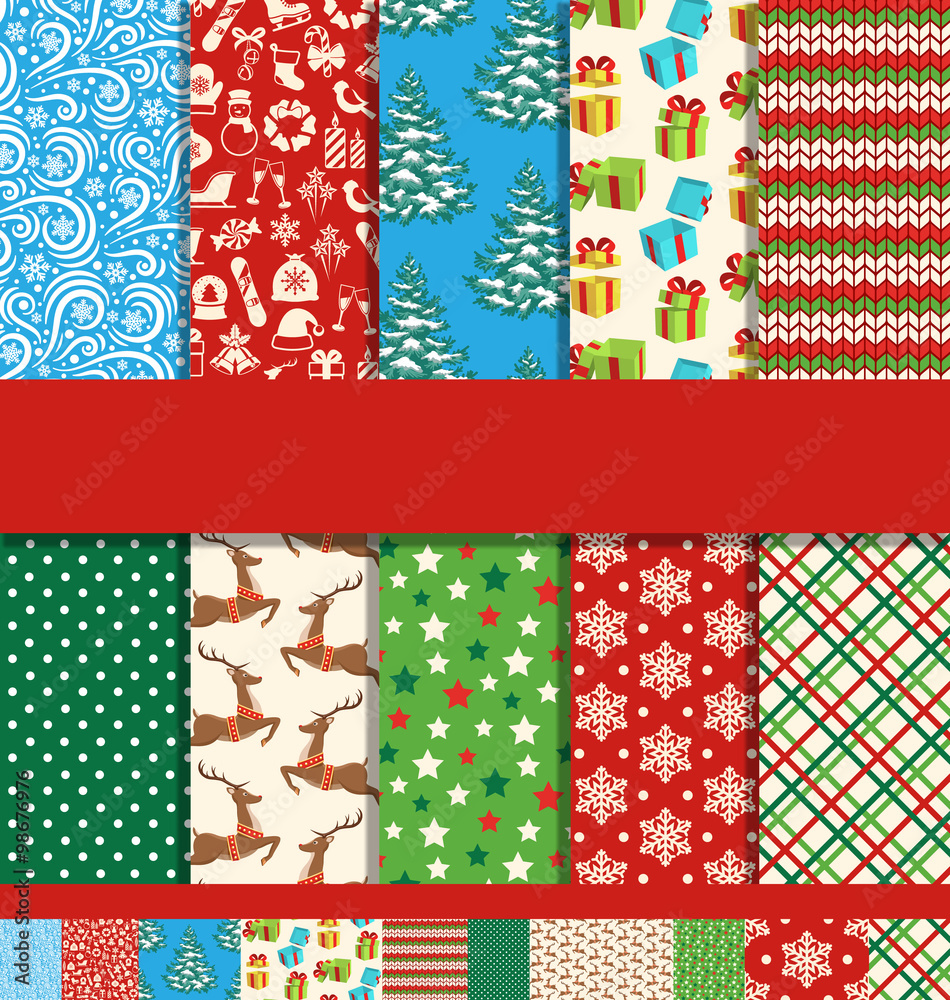 Set of 10 Seamless Bright Christmas Patterns Set of 10 Seamless Bright Christmas Patterns